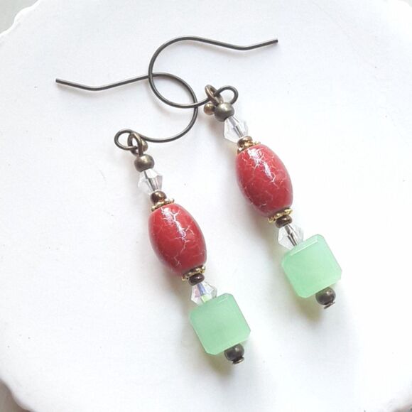 artisan earrings 465#mfs NEW boho blush carmine victorian hatpin bronze earrings - Picture 1 of 4